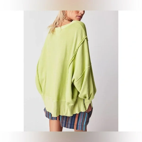 NWOT Free People We The Free Camden Sweatshirt - lightning bolt lime - XS - Picture 3 of 7